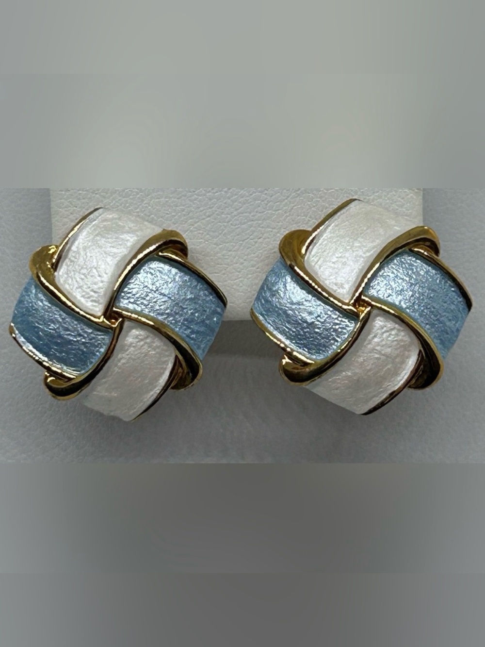 18KT Gold Plated Blue & White Enamel Designer Earrings